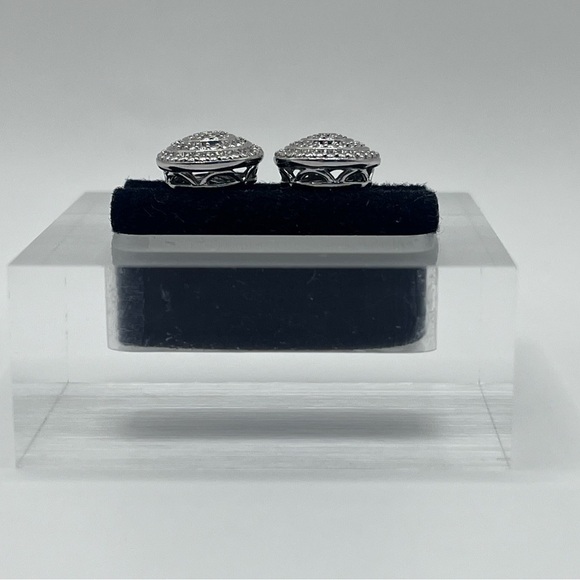 Round Sterling Silver Studs with Diamond Accent - Picture 5 of 6